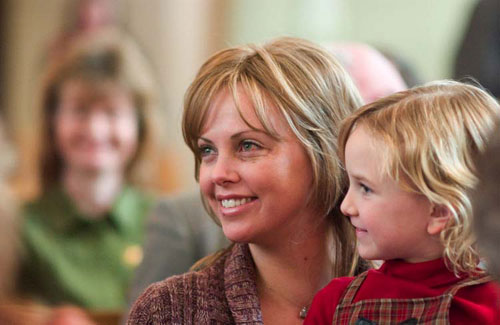 Charlize Theron as Josey Aimes, mother of two children in North Country (2005)