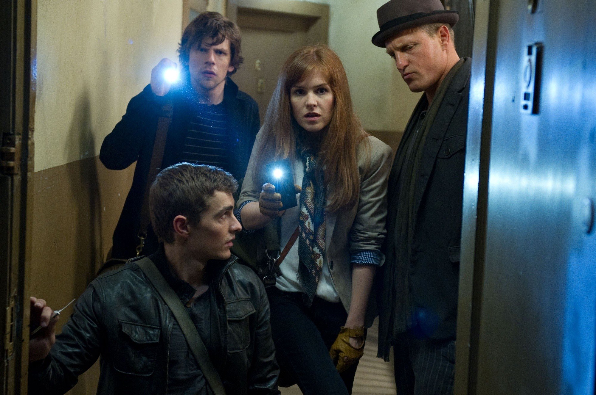 Jesse Eisenberg, Dave Franco, Isla Fisher and Woody Harrelson in Summit Entertainment's Now You See Me (2013)