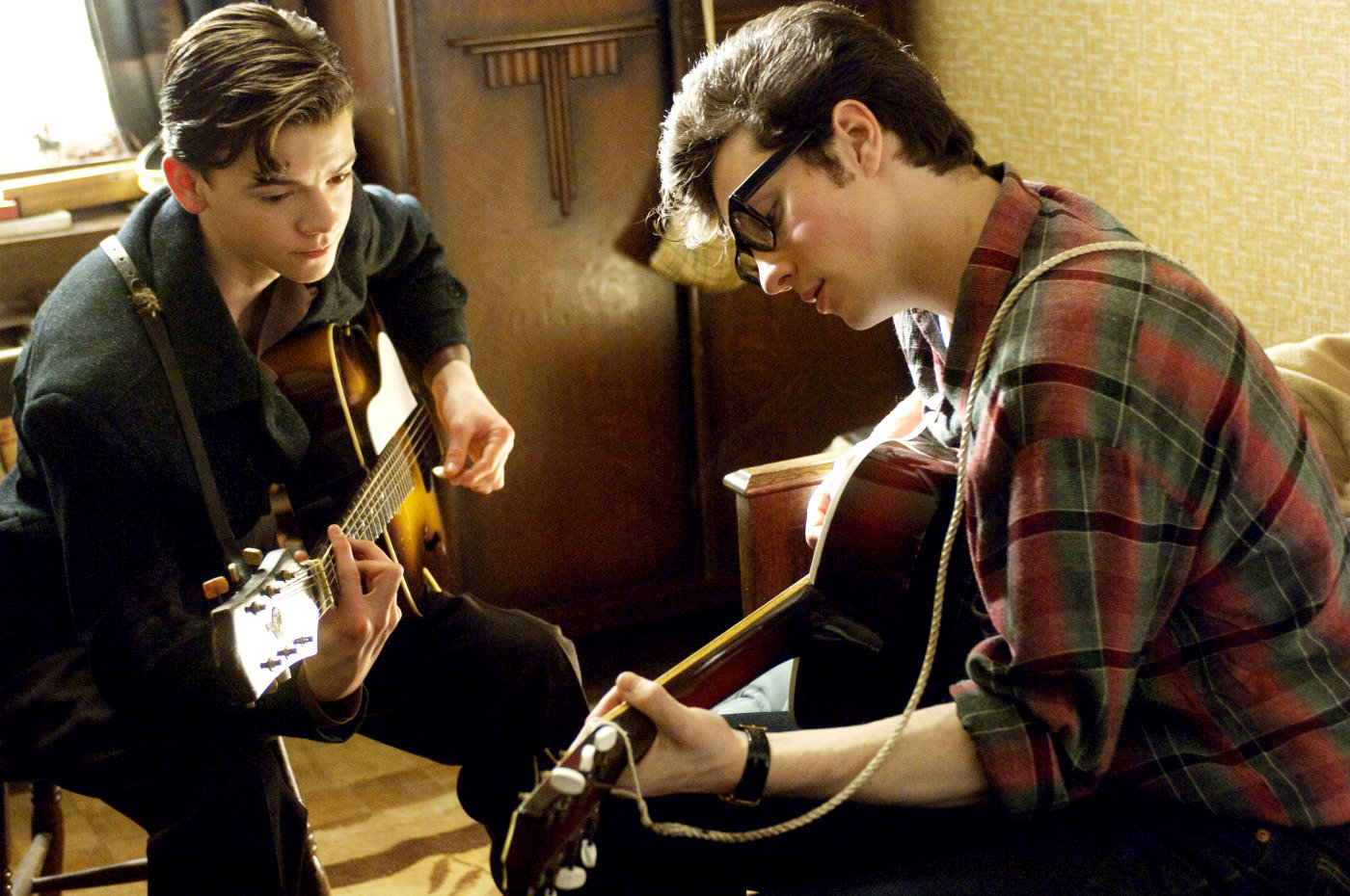 Aaron Johnson stars as John Lennon and Josh Bolt stars as Pete Shotton in The Weinstein Company's Nowhere Boy (2010)