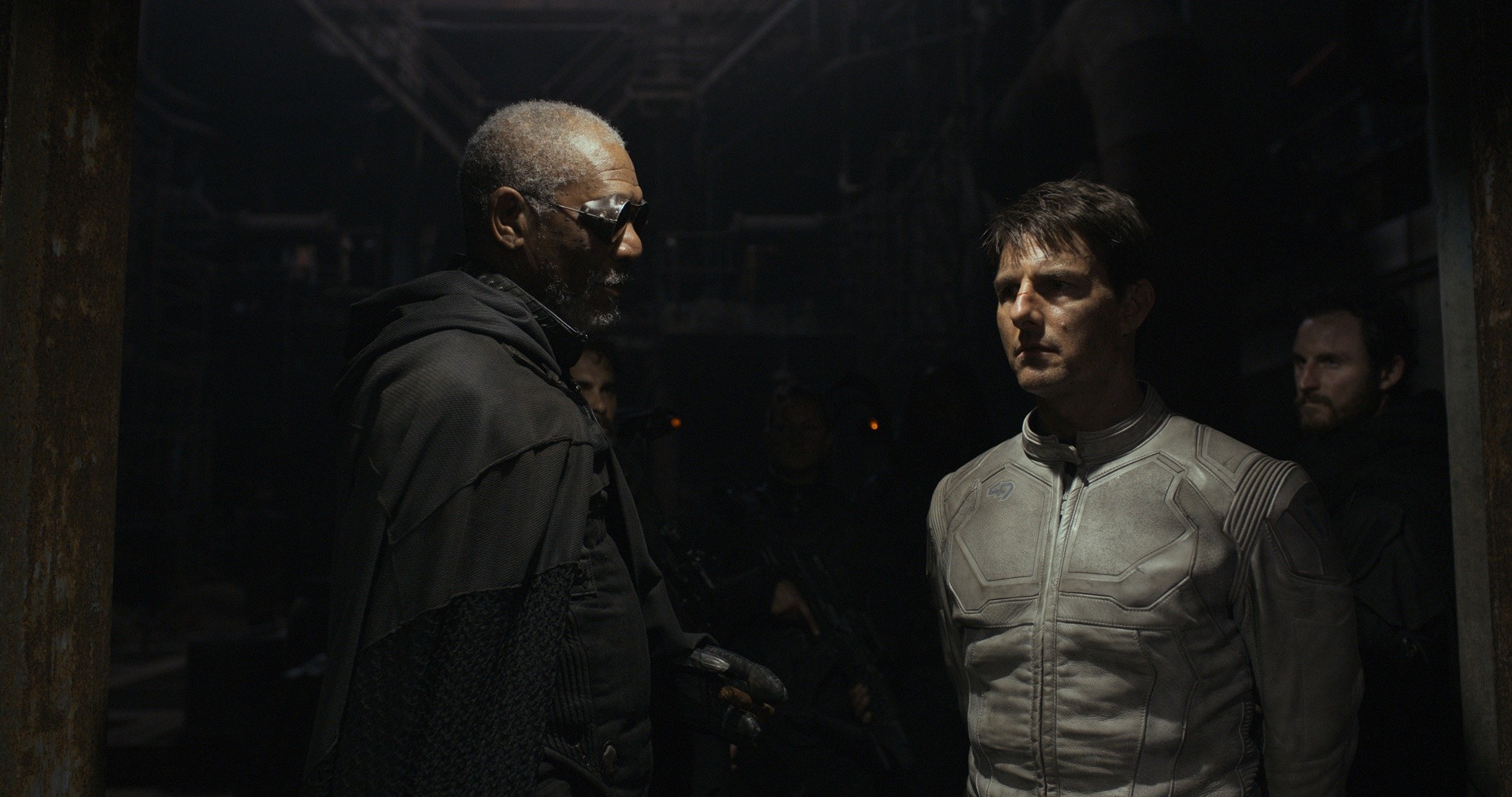 Morgan Freeman stars as Malcolm Beech and Tom Cruise stars as Jack Harper in Universal Pictures' Oblivion (2013)