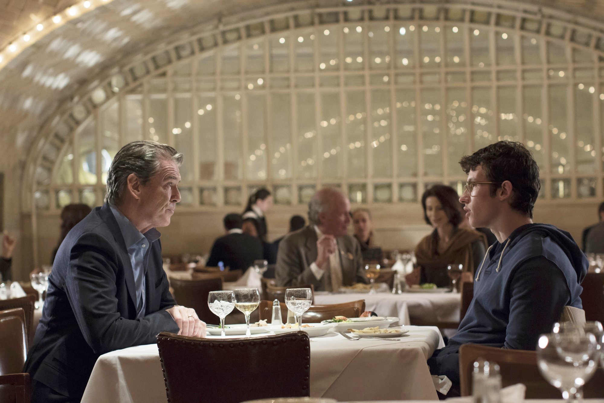 Pierce Brosnan and Callum Turner (Thomas) in Amazon Studios' The Only Living Boy in New York (2017)
