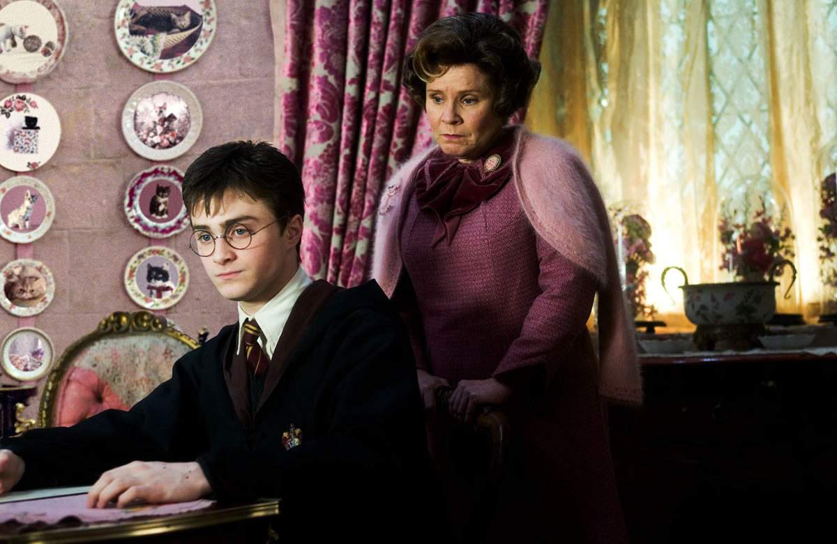 Daniel Radcliffe as Harry Potter and Imelda Staunton as Dolores Umbridge in Warner Bros' Harry Potter and the Order of the Phoenix (2007)