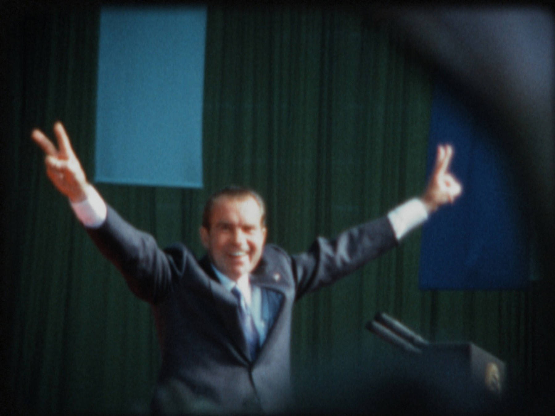 President Nixon at a large 1972 rally, a few days before his historic landslide reelection