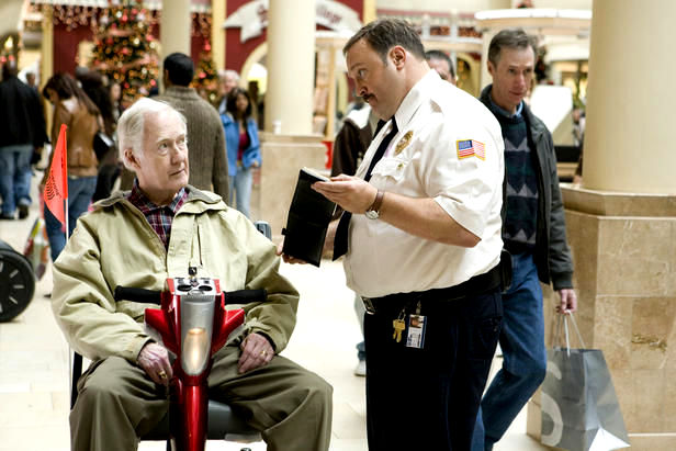Bernie McInerney stars as Old Man on Scooter and Kevin James stars as Paul Blart in Columbia Pictures' Paul Blart: Mall Cop (2009). Photo credit by Richard Cartwright.