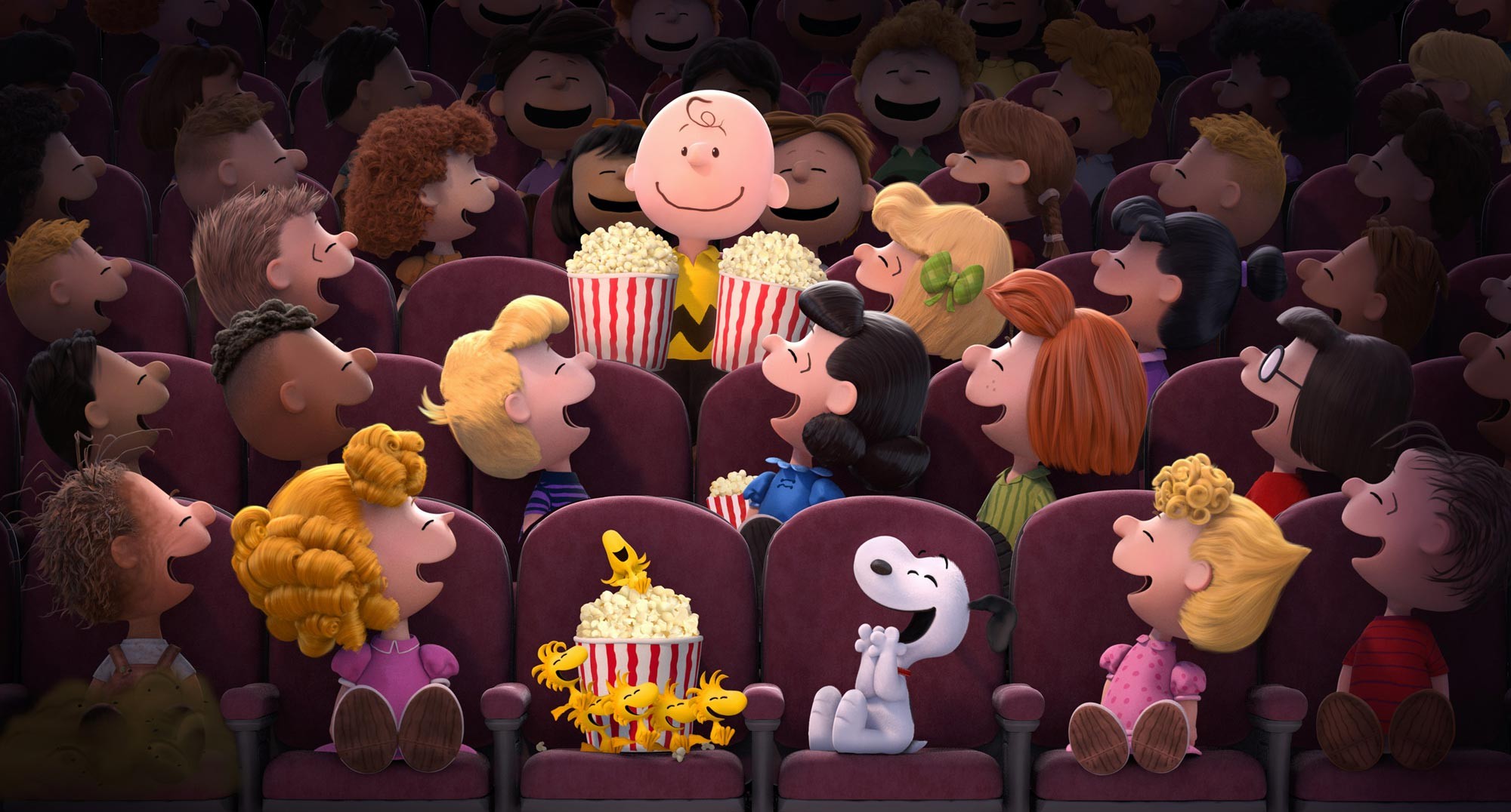 Charlie Brown, Schroeder, Lucy, Peppermint Patty, Frieda, Woodstock, Snoopy and Sally from 20th Century Fox's Peanuts (2015)