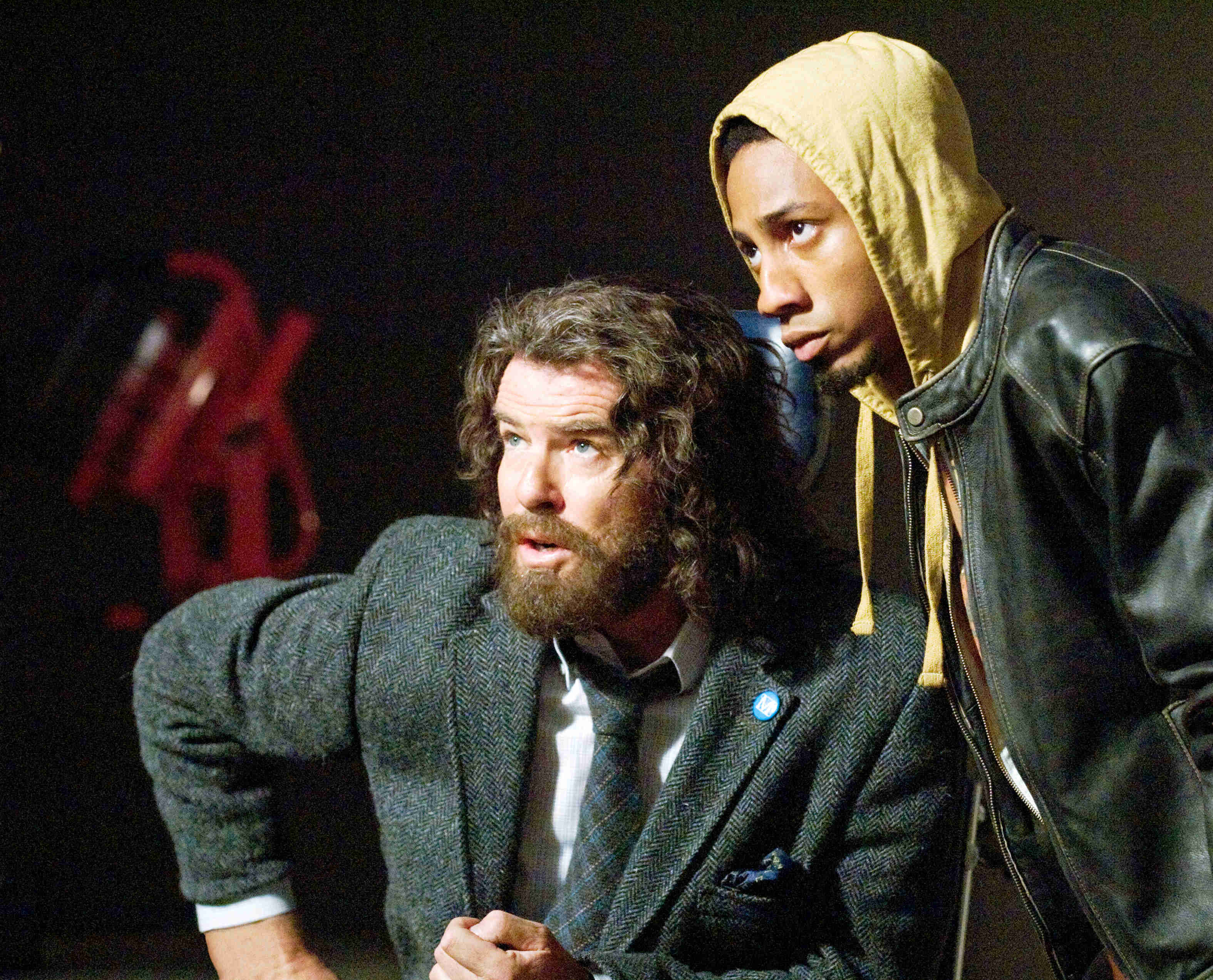 Pierce Brosnan stars as Chiron and Brandon T. Jackson stars as Grover Underwood in Fox 2000 Pictures' Percy Jackson & the Olympians: The Lightning Thief (2010). Photo credit Doane Gregory.