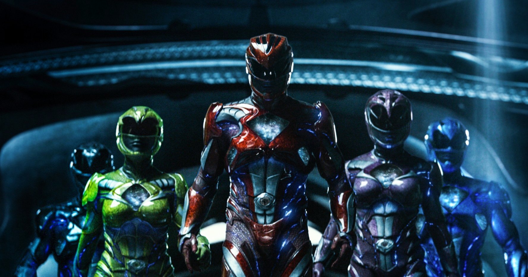 The Black Ranger, The Yellow Ranger, The Red Ranger, The Pink Ranger and The Blue Ranger from Lionsgate Films' Power Rangers (2017)