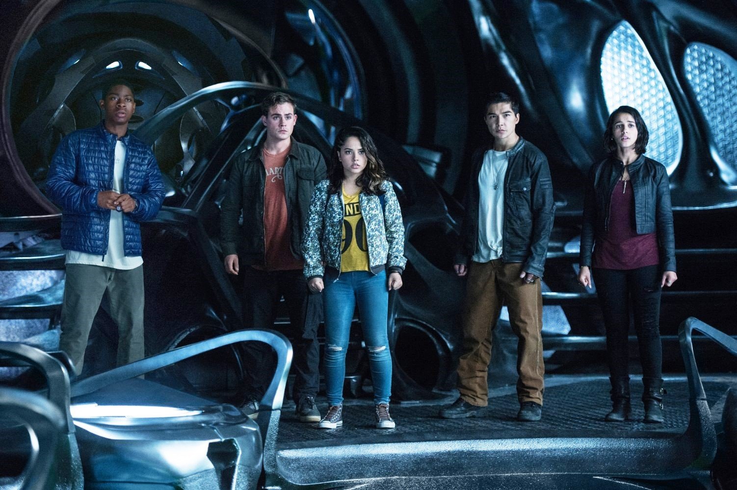 RJ Cyler, Dacre Montgomery, Becky G, Ludi Lin and Naomi Scott in Lionsgate Films' Power Rangers (2017)
