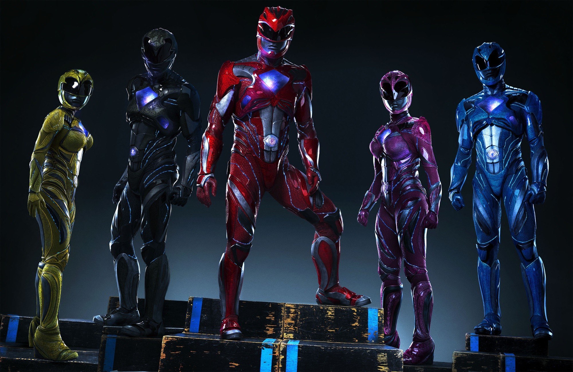 The Yellow Ranger, The Black Ranger, The Red Ranger, The Pink Ranger and The Blue Ranger from Lionsgate Films' Power Rangers (2017)