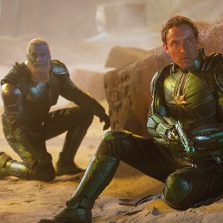 Rune Temte stars as Bron-Char and Jude Law stars as Walter Lawson/Mar-Vell in Marvel Studios' Captain Marvel (2019)
