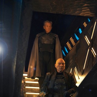 Ian McKellen stars as Erik Lehnsherr/Magneto and Patrick Stewart stars as Professor Charles Xavier in 20th Century Fox's X-Men: Days of Future Past (2014). Photo credit by Alan Markfield.