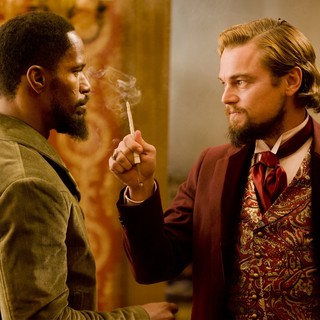 Jamie Foxx stars as Django and Leonardo DiCaprio stars as Calvin Candie in The Weinstein Company's Django Unchained (2012)