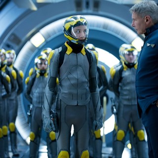 Asa Butterfield stars as Ender Wiggin and Harrison Ford stars as Colonel Hyrum Graff in Summit Entertainment's Ender's Game (2013). Photo credit by Richard Foreman.