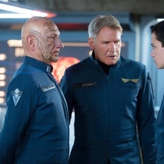 Ben Kingsley, Harrison Ford and Asa Butterfield in Summit Entertainment's Ender's Game (2013). Photo credit by Richard Foreman.