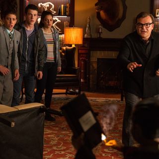 Ryan Lee, Dylan Minnette, Odeya Rush and Jack Black in Columbia Pictures' Goosebumps (2015)