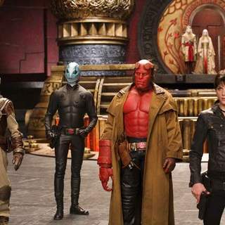 Doug Jones as Abe Sapien, Ron Perlman as Hellboy and Selma Blair as Liz in Universal Pictures' Hellboy II: The Golden Army (2008)