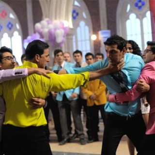 Shreyas Talpade, Akshay Kumar, John Abraham and Ritesh Deshmukh in Eros Entertainment's Housefull 2 (2012)