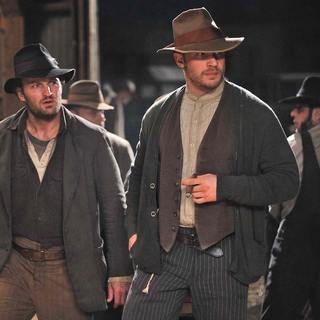 Jason Clarke stars as Howard Bondurant and Tom Hardy stars as Forrest Bondurant in The Weinstein Company's Lawless (2012)