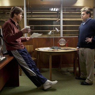 Brad Pitt stars as Billy Beane and Jonah Hill stars as Peter Brand in Columbia Pictures' Moneyball (2011)