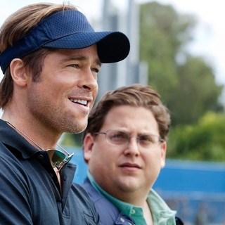 Brad Pitt stars as Billy Beane and Jonah Hill stars as Peter Brand in Columbia Pictures' Moneyball (2011)