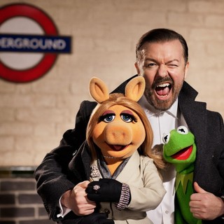 Miss Piggy, Ricky Gervais and Kermit the Frog in Walt Disney Pictures' Muppets Most Wanted (2014)