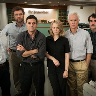 Michael Keaton, Liev Schreiber, Mark Ruffalo, Rachel McAdams, Stanley Tucci and Brian d'Arcy James in Open Road Films' Spotlight (2015)