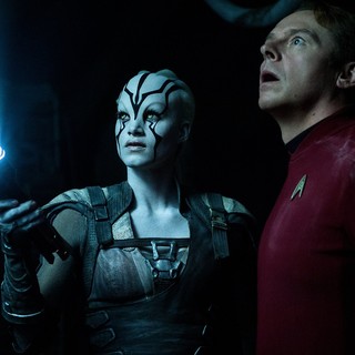 Sofia Boutella stars as Jaylah and Simon Pegg stars as Scotty in Paramount Pictures' Star Trek Beyond (2016)