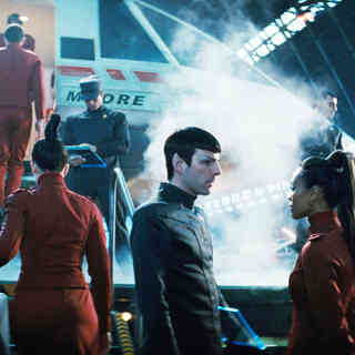 Zachary Quinto stars as Spock and Zoe Saldana stars as Nyota Uhura in Paramount Pictures' Star Trek (2009)