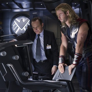 Clark Gregg stars as Agent Phil Coulson and Chris Hemsworth stars as Thor in Walt Disney Pictures' The Avengers (2012)