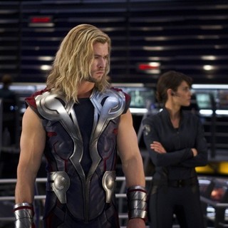 Chris Hemsworth stars as Thor and Cobie Smulders stars as Maria Hill in Walt Disney Pictures' The Avengers (2012)