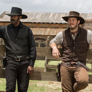 Denzel Washington stars as Sam Chisolm and Chris Pratt stars as Josh Farraday in Columbia Pictures' The Magnificent Seven (2016)
