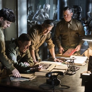 Dimitri Leonidas, John Goodman, George Clooney, Matt Damon and Bob Balaban in Columbia Pictures' The Monuments Men (2014)