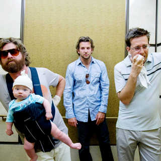 Zach Galifianakis, Bradley Cooper and Ed Helms in Warner Bros. Pictures' The Hangover (2009). Photo credit by Frank Masi.