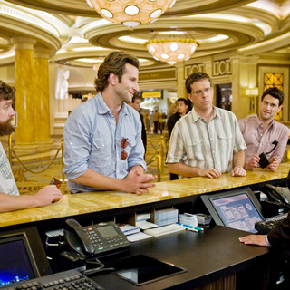 Zach Galifianakis, Bradley Cooper, Ed Helms and Justin Bartha in Warner Bros. Pictures' The Hangover (2009)