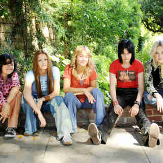 Alia Shawkat, Scout Taylor-Compton, Stella Maeve, Kristen Stewart and Dakota Fanning in Apparition's The Runaways (2010)