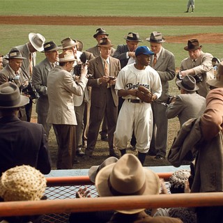 Chadwick Boseman stars as Jackie Robinson in Warner Bros. Pictures' 42 (2013)
