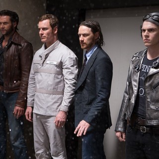 Hugh Jackman, Michael Fassbender, James McAvoy and Evan Peters in 20th Century Fox's X-Men: Days of Future Past (2014)