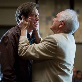 Jim Carrey stars as Carl Allen and Terence Stamp stars as Terrence Bundley in Warner Bros. Pictures' Yes Man (2008). Photo by Melissa Moseley.