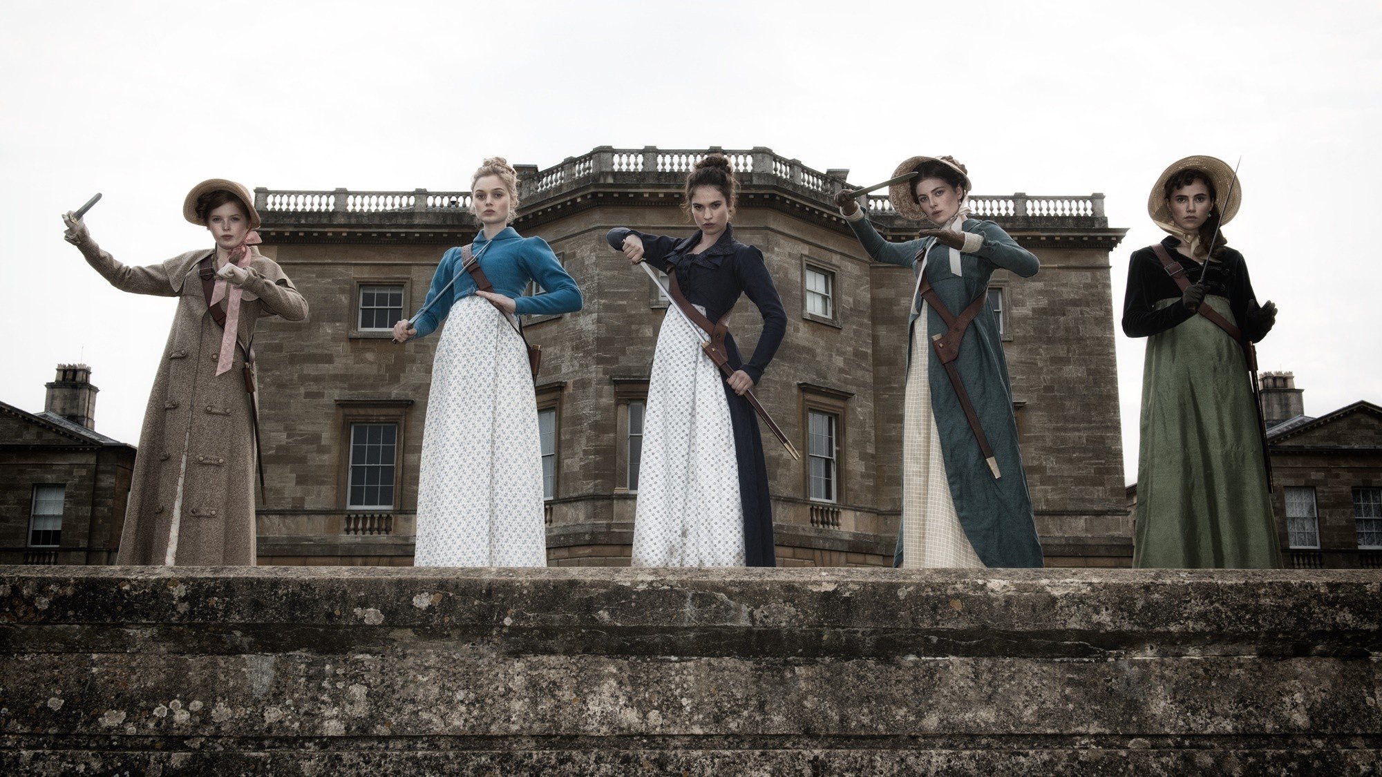 Ellie Bamber, Bella Heathcote, Lily Jame, Millie Brady and Suki Waterhouse in Screen Gems' Pride and Prejudice and Zombies (2016)