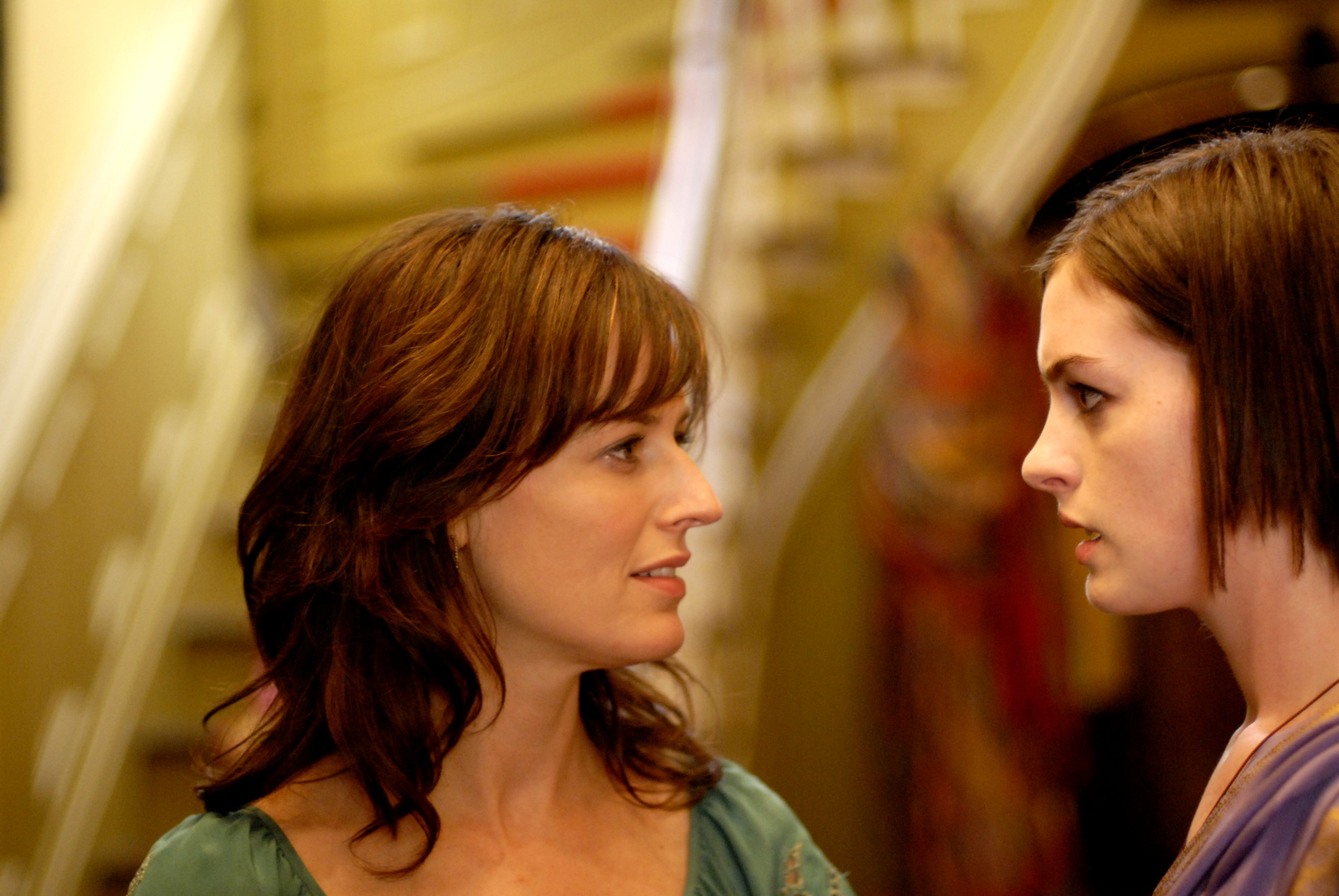 Rosemarie DeWitt as Rachel and Anne Hathaway as Kym in Sony Pictures Classics' Rachel Getting Married (2008). Photo by Bob Vergara.