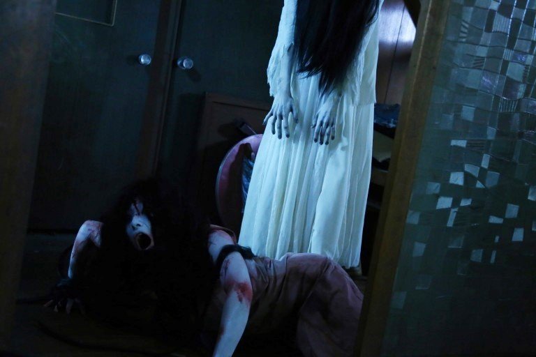 Runa Endo stars as Kayako Saeki and Elly Nanami stars as Sadako Yamamura in Shudder's The Ring vs. the Grudge (2017)