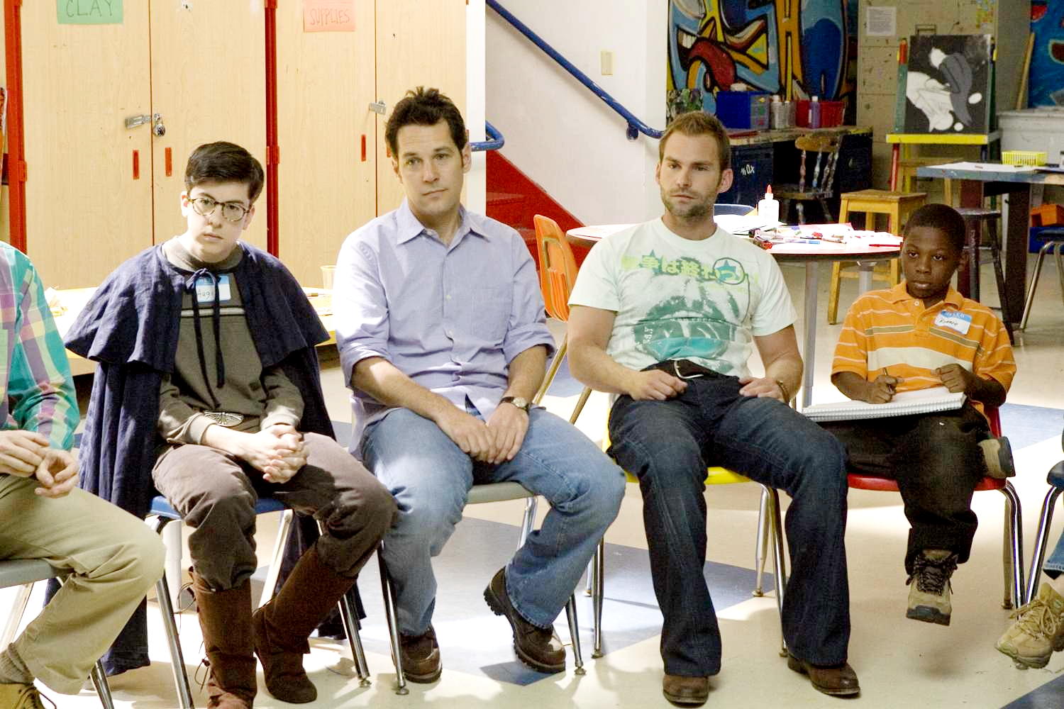 Christopher Mintz-Plasse, Paul Rudd, Seann William Scott and Bobb'e J. Thompson in Universal Pictures' Role Models (2008)