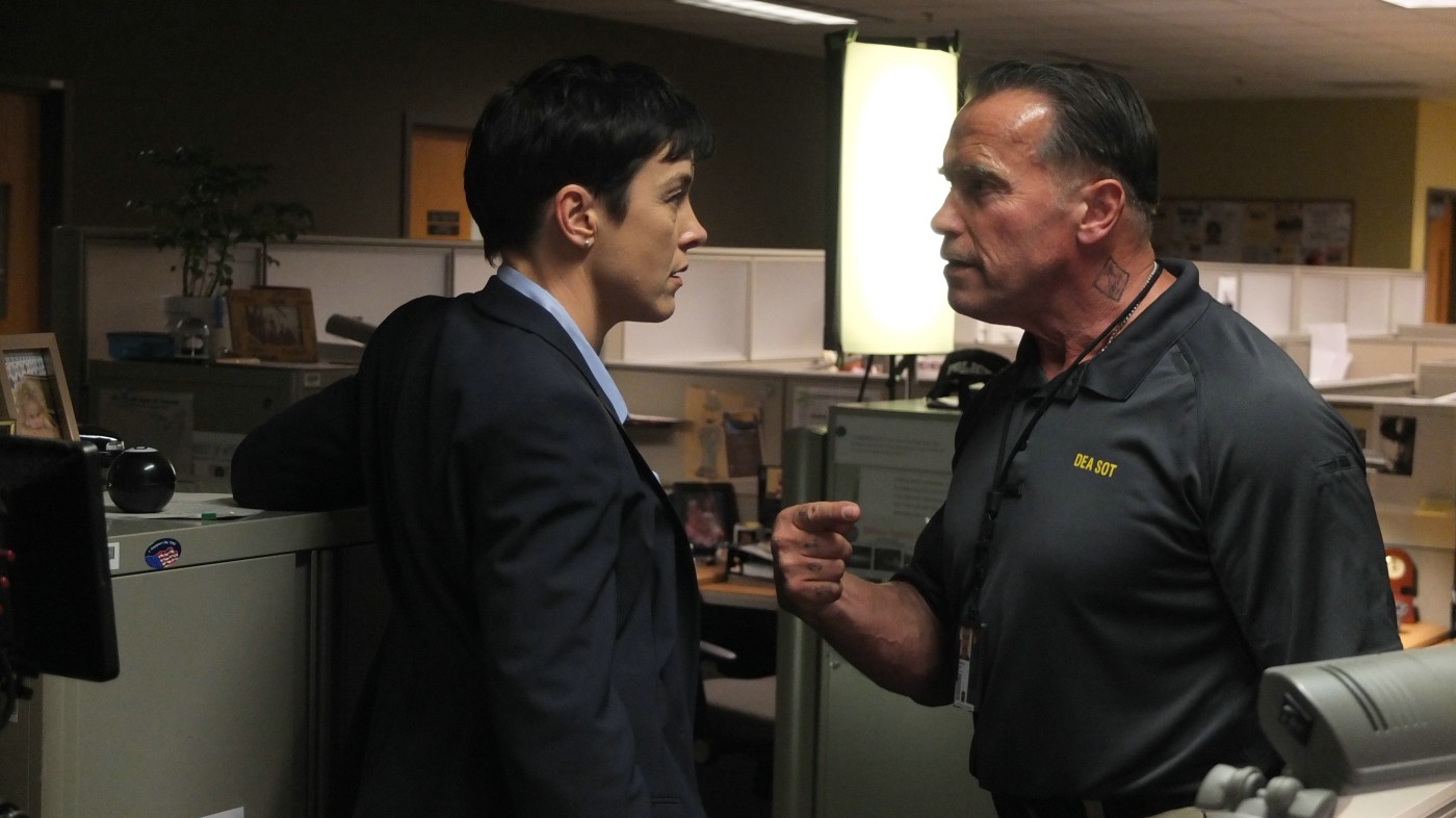 Olivia Williams stars as Investigator Caroline Brentwood and Arnold Schwarzenegger stars as John 'Breacher' Wharton in Open Road Films' Sabotage (2014)