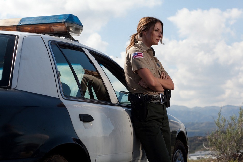 Vanessa Lee Evigan stars as Brenda Stone in Little Dragon Productions' Sand Sharks (2012)