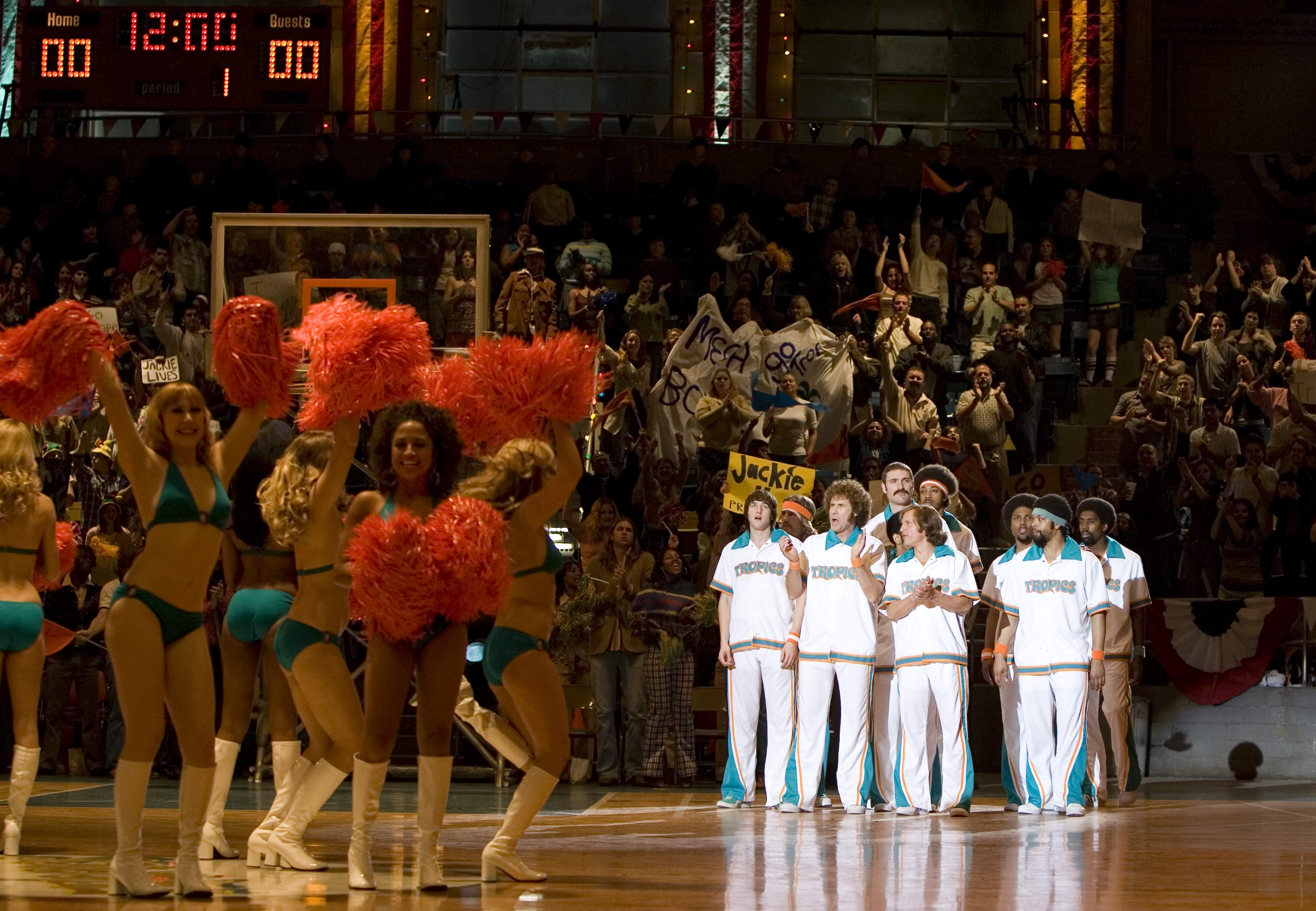 (L-R) Josh Braaten, Will Ferrell, Peter Cornell, Woody Harrelson and DeRay Davis in New Line Cinema's SEMI-PRO. Photo Credit: Frank Masi.