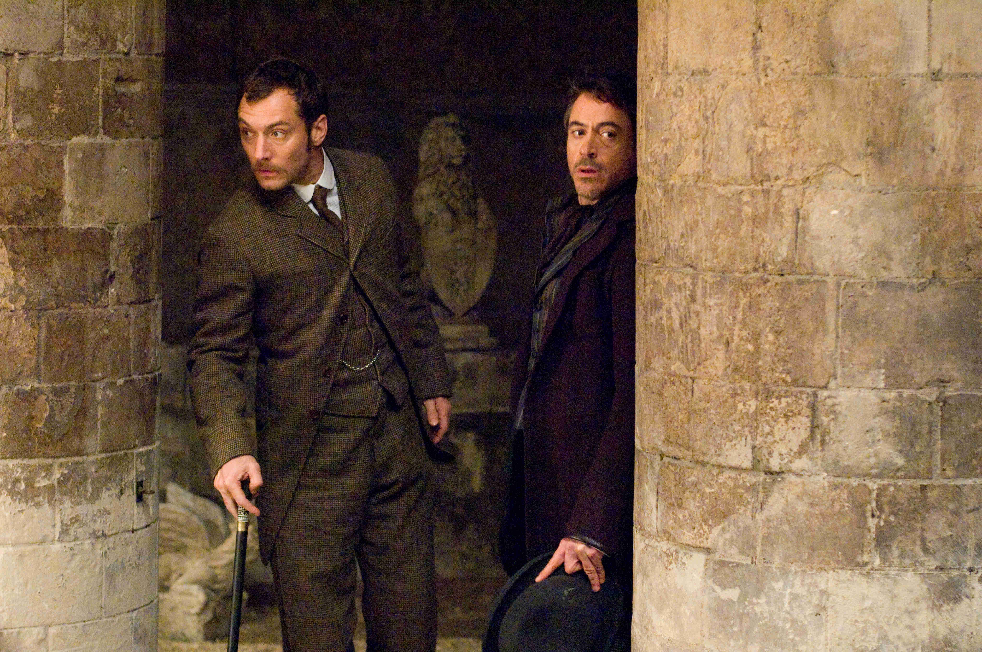 Jude Law stars as Dr. John Watson and Robert Downey Jr. stars as Sherlock Holmes in Warner Bros. Pictures' Sherlock Holmes (2009)