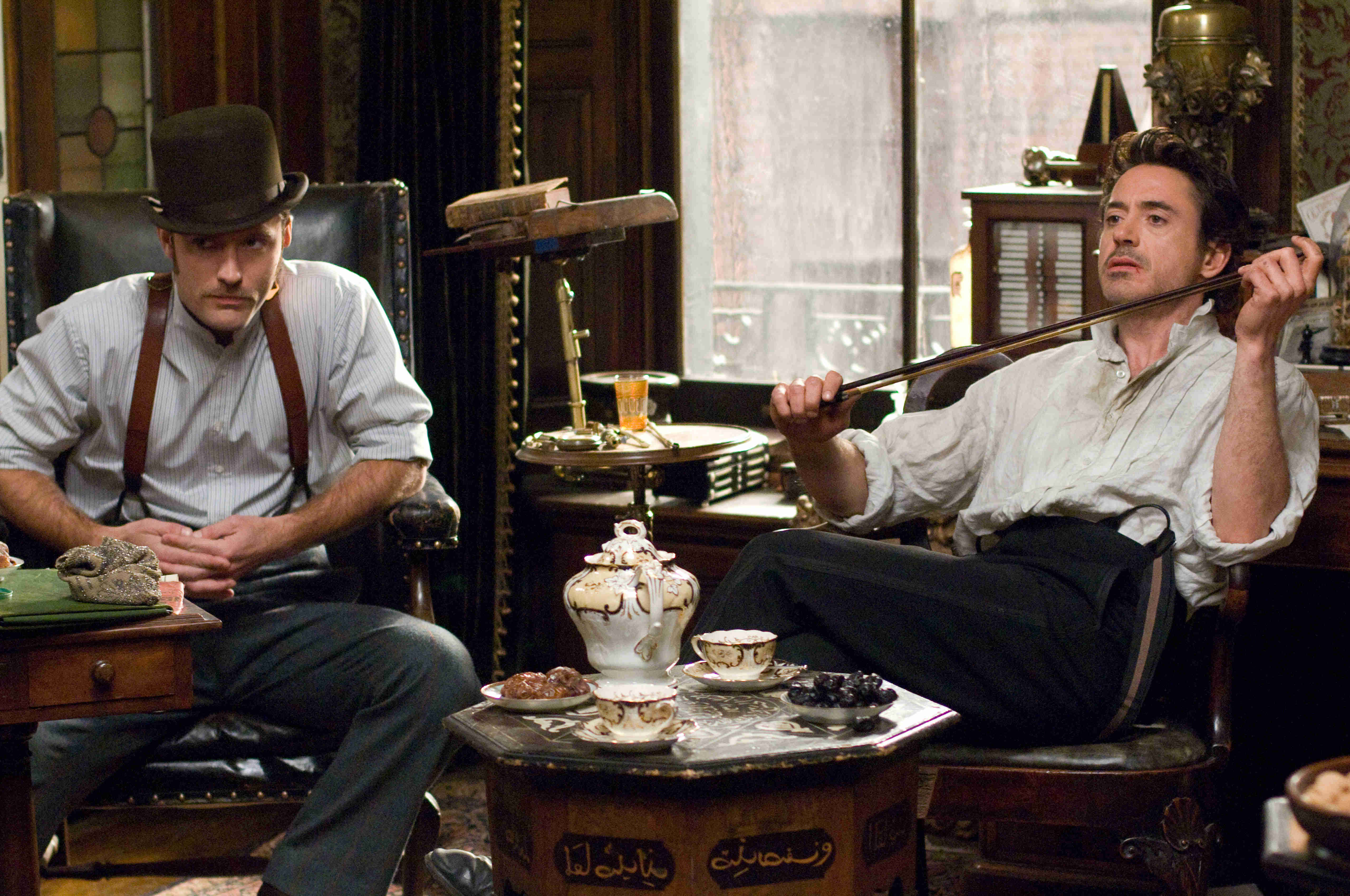 Jude Law stars as Dr. John Watson and Robert Downey Jr. stars as Sherlock Holmes in Warner Bros. Pictures' Sherlock Holmes (2009)