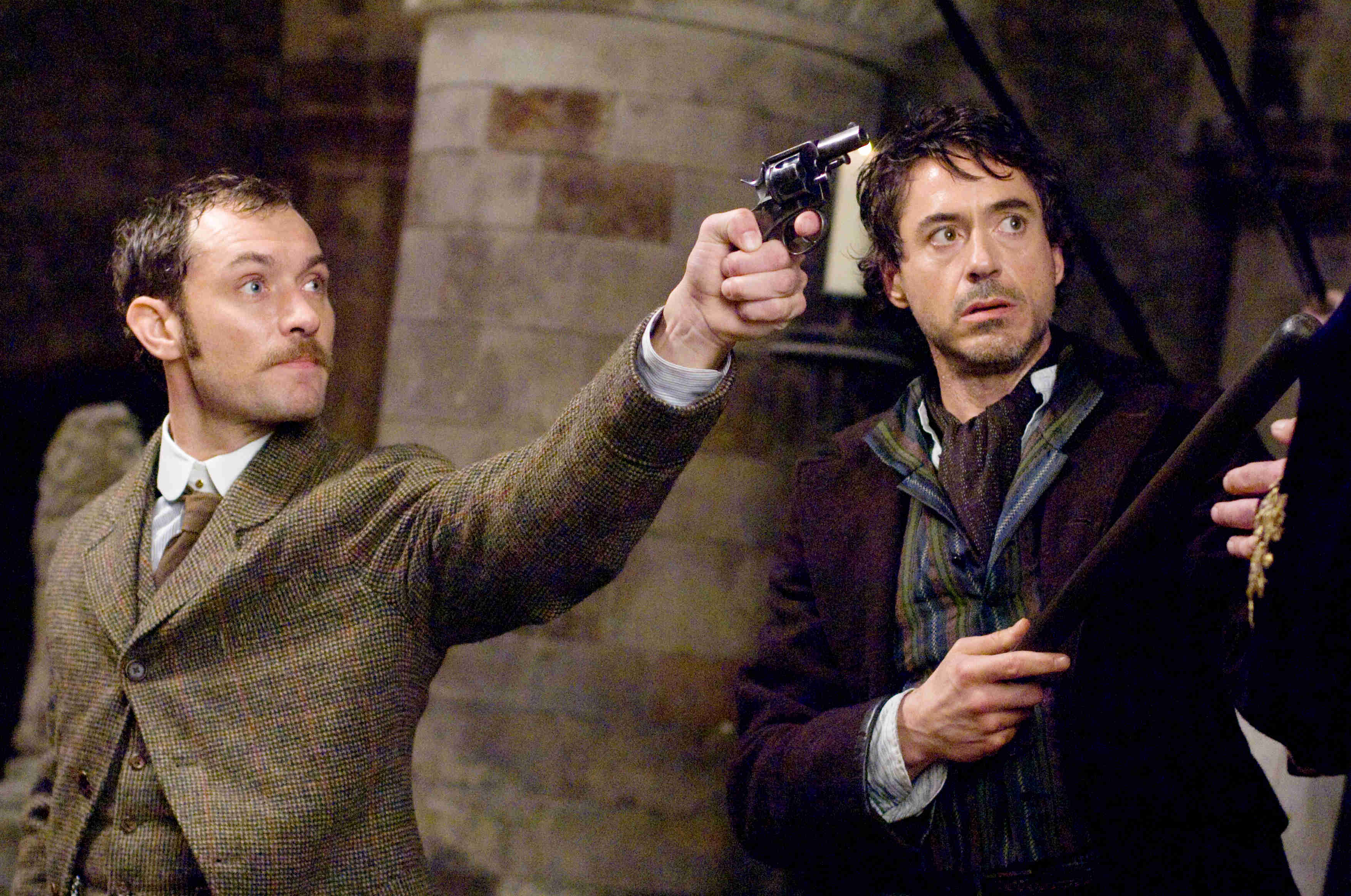 Jude Law stars as Dr. John Watson and Robert Downey Jr. stars as Sherlock Holmes in Warner Bros. Pictures' Sherlock Holmes (2009)