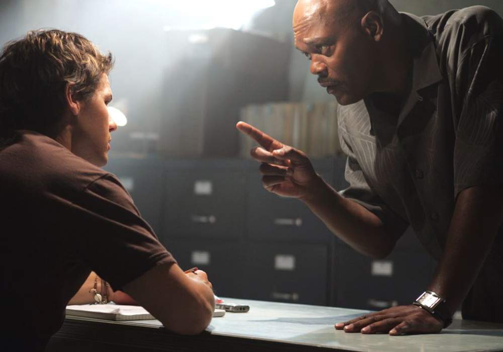 Nathan Phillips as Sean Jones and Samuel L. Jackson as Nelville Flynn in New Line Cinema's Snakes on a Plane (2006)