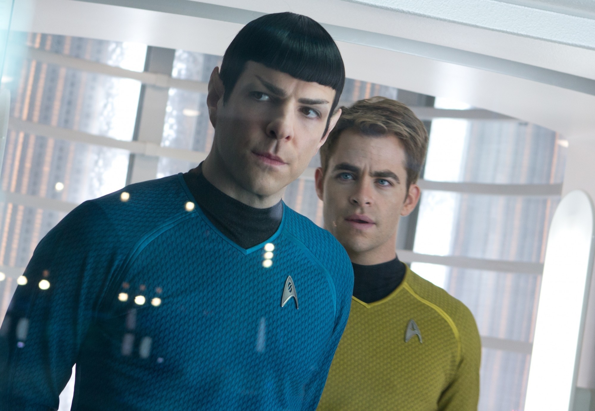 Zachary Quinto stars as Spock and Chris Pine stars as James T. Kirk in Paramount Pictures' Star Trek Into Darkness (2013)